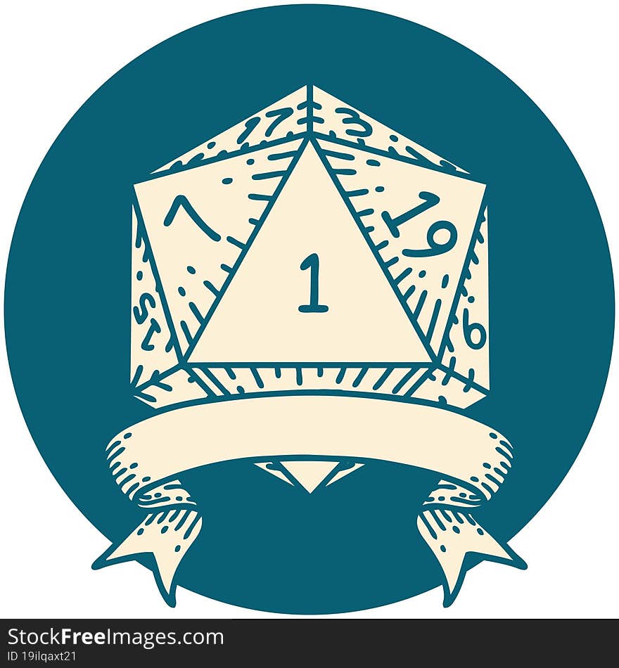 natural one d20 dice roll icon