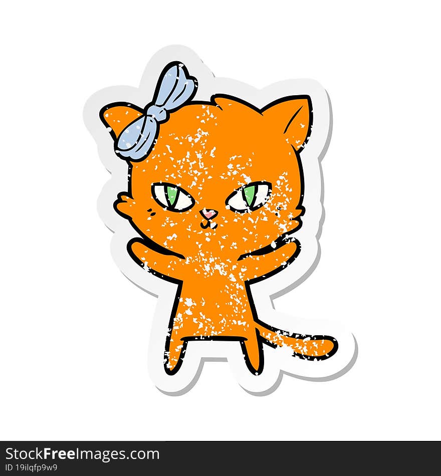 distressed sticker of a cute cartoon cat