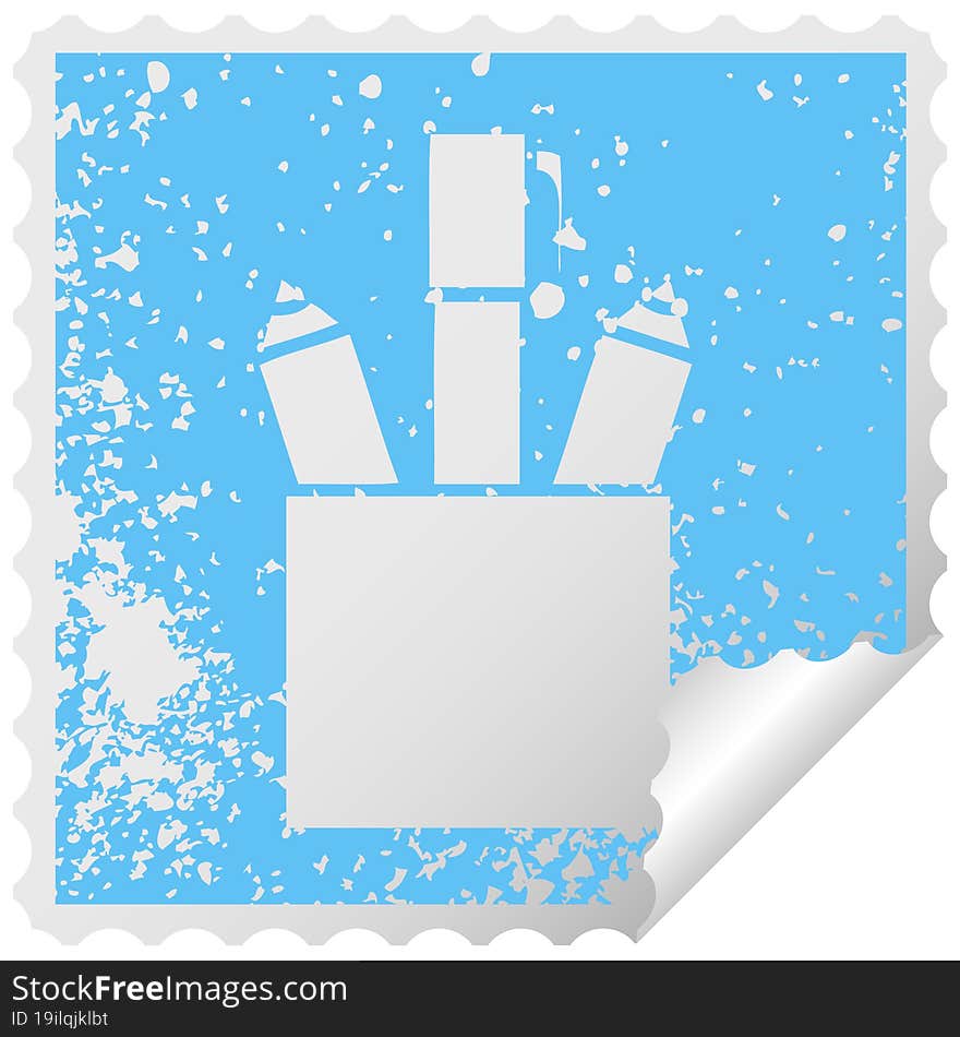 distressed square peeling sticker symbol of a pencil pot