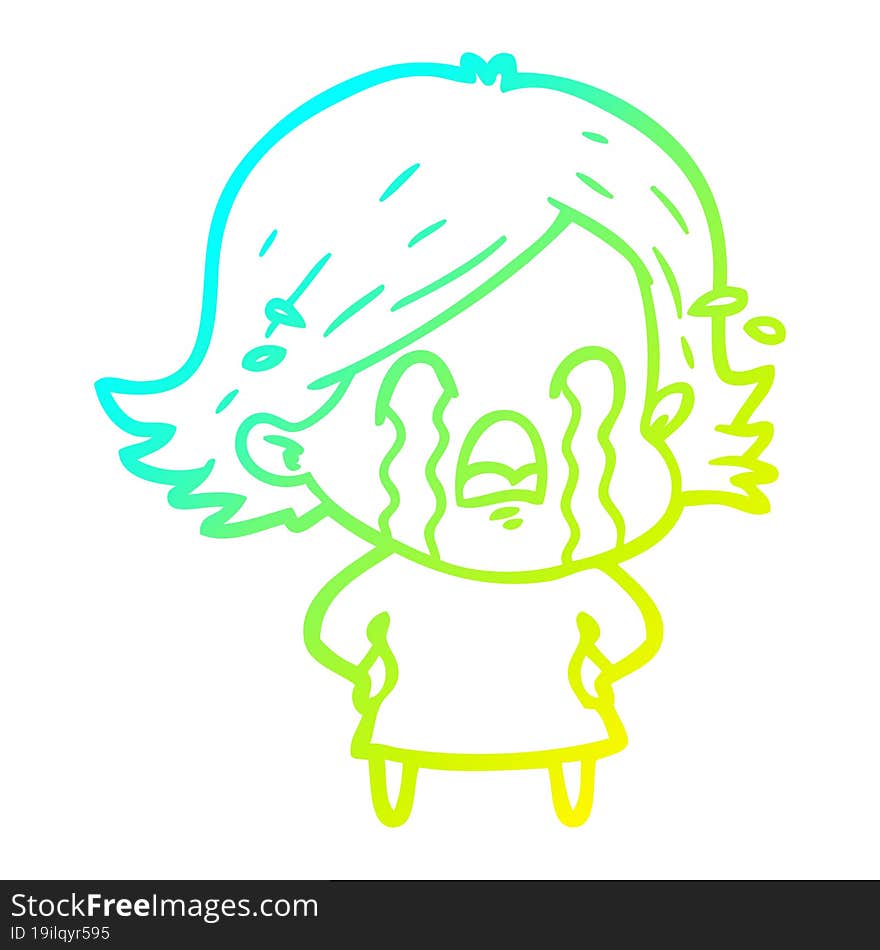 cold gradient line drawing of a cartoon woman crying