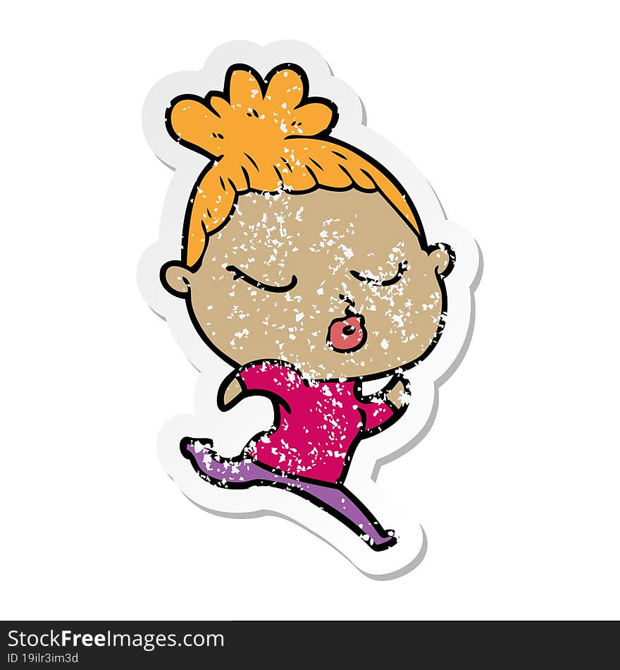 distressed sticker of a cartoon calm woman