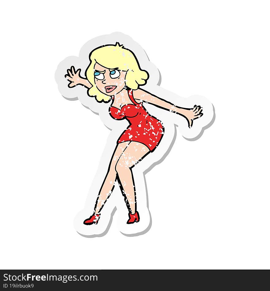 Retro Distressed Sticker Of A Cartoon Female Spy