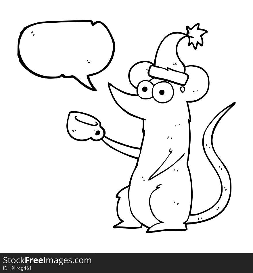 Speech Bubble Cartoon Mouse Wearing Christmas Hat