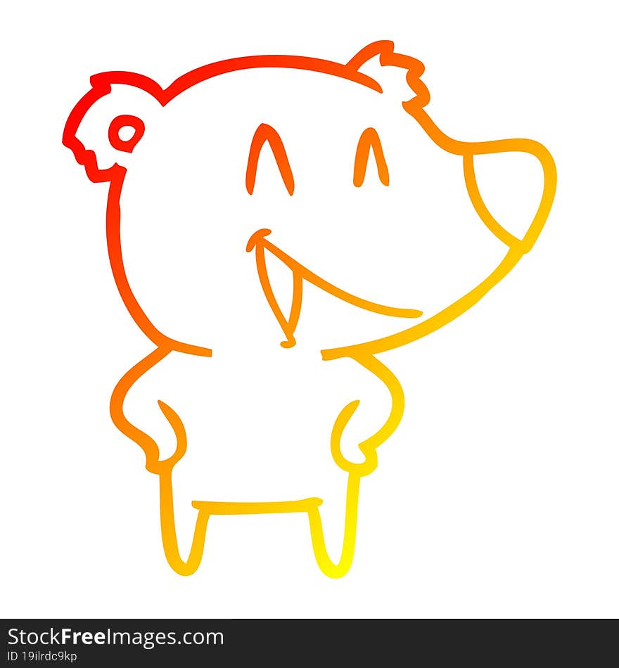 Warm Gradient Line Drawing Laughing Bear Cartoon