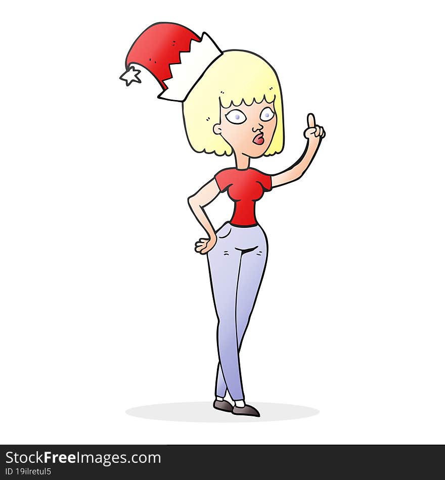 Cartoon Woman Wearing Christmas Hat