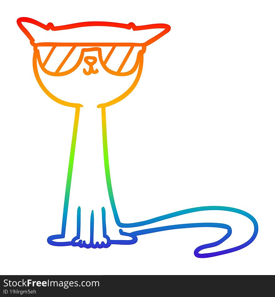 rainbow gradient line drawing of a cartoon cool cat