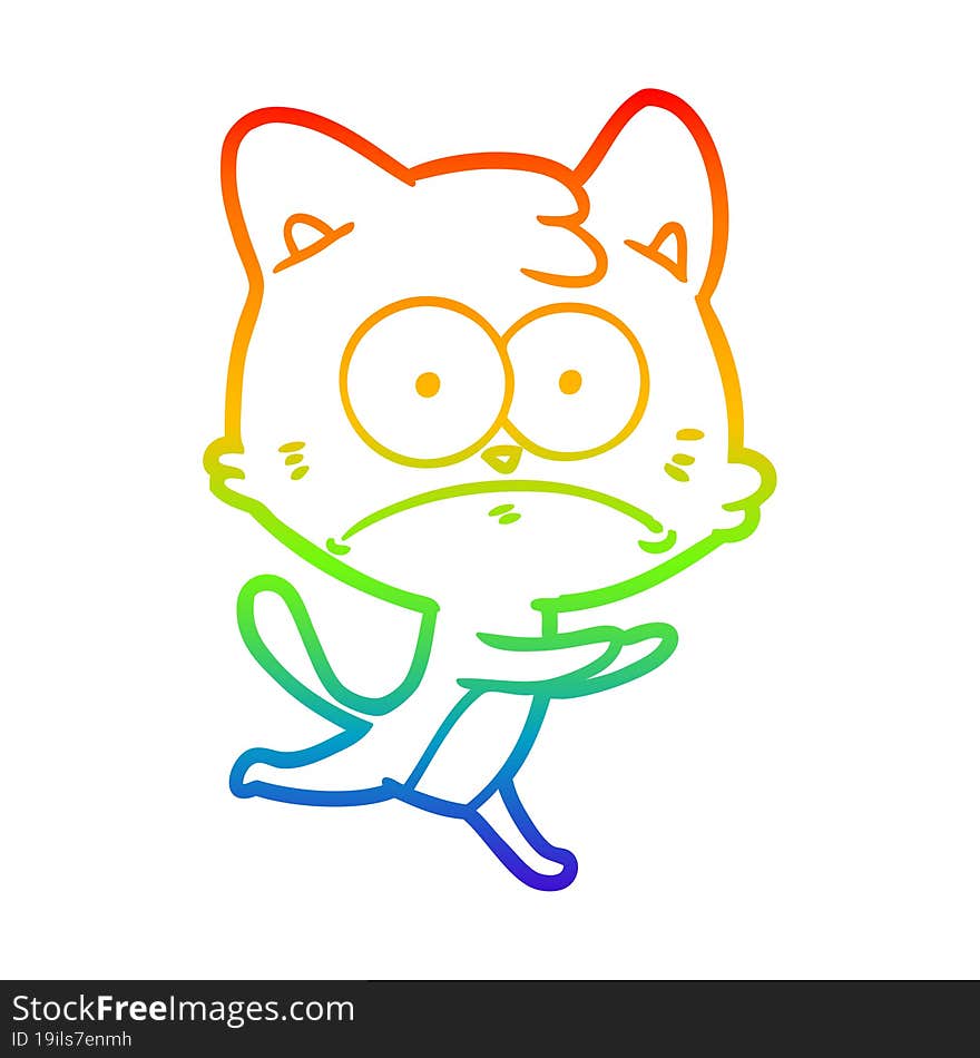 rainbow gradient line drawing cartoon nervous cat