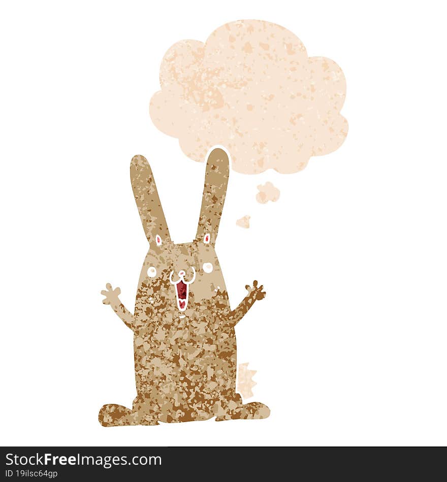 cartoon rabbit with thought bubble in grunge distressed retro textured style. cartoon rabbit with thought bubble in grunge distressed retro textured style