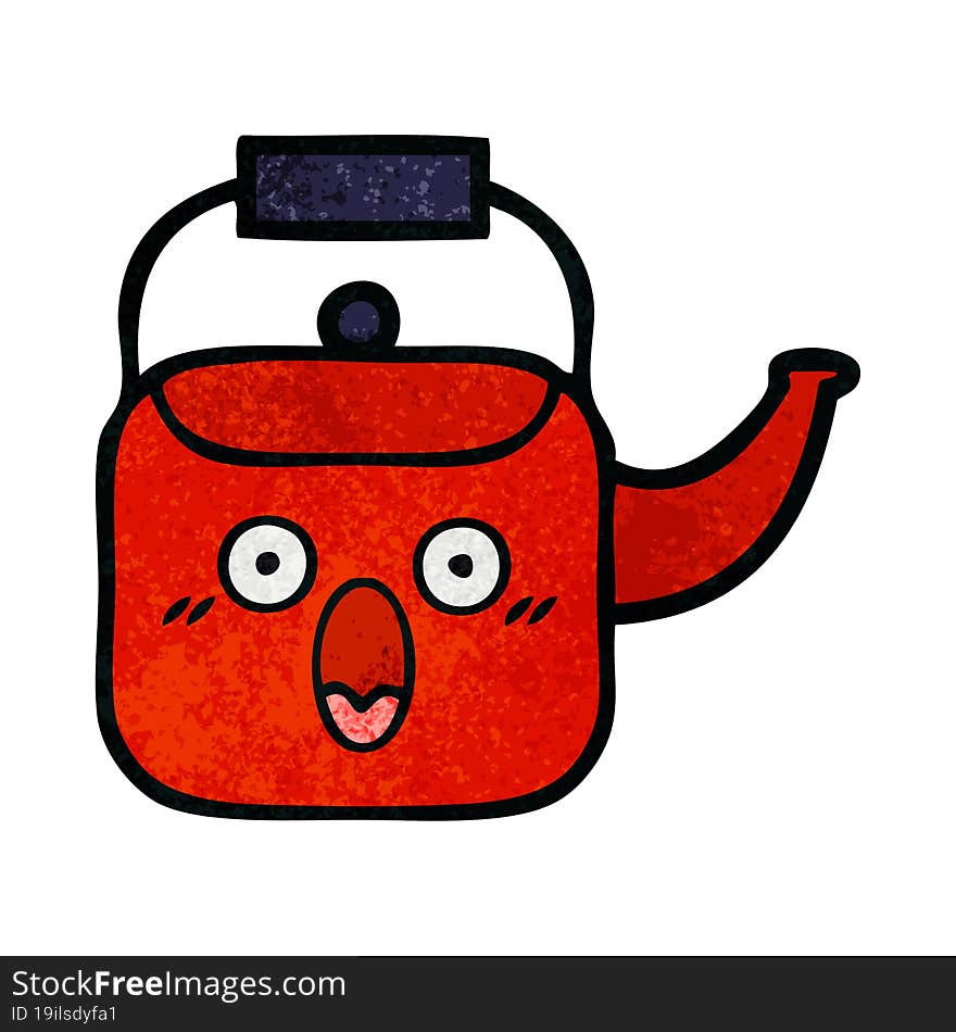 retro grunge texture cartoon of a kettle