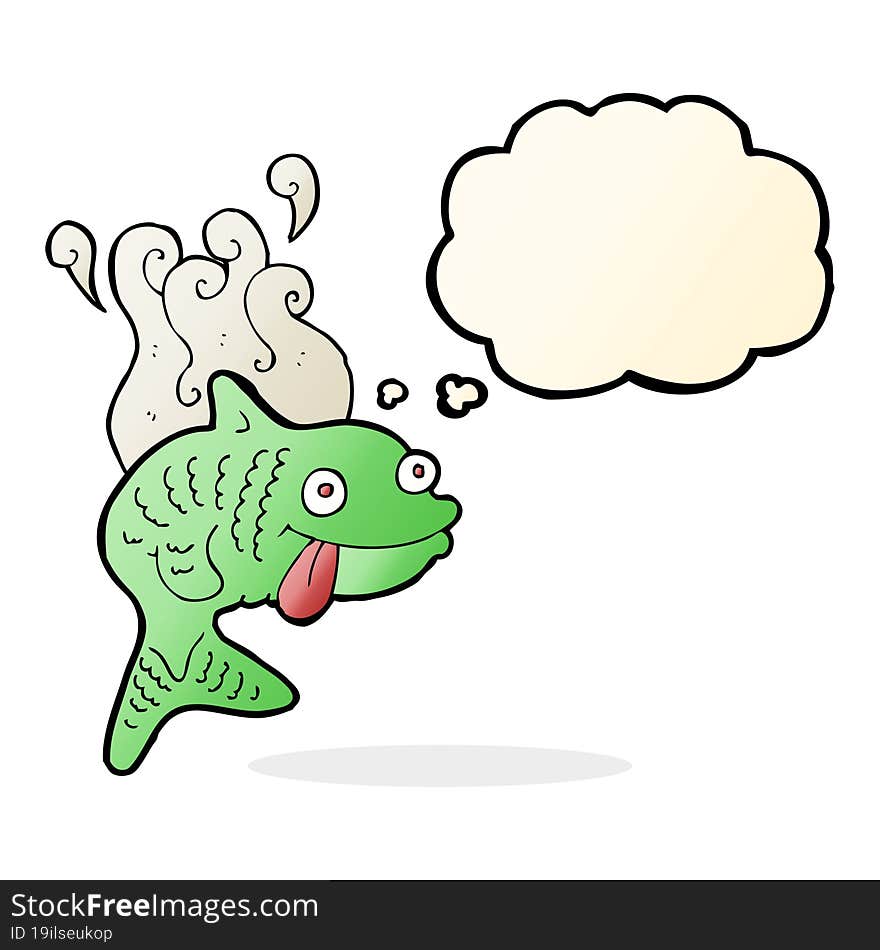 cartoon smelly fish with thought bubble