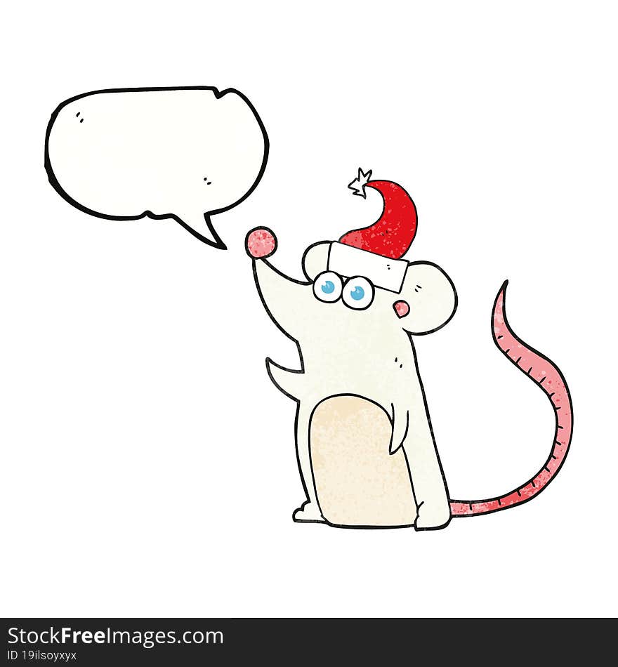 freehand speech bubble textured cartoon mouse christmas hat. freehand speech bubble textured cartoon mouse christmas hat