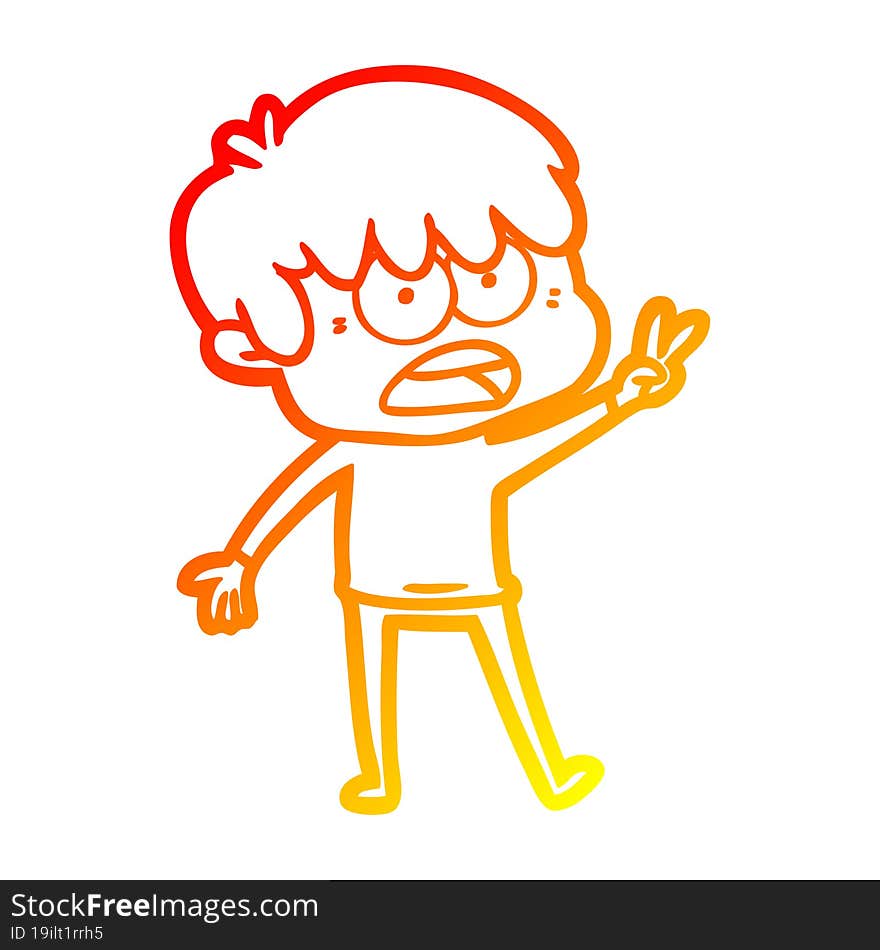 Warm Gradient Line Drawing Worried Cartoon Boy