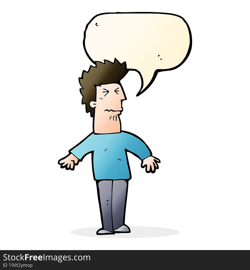 cartoon stressed man with speech bubble