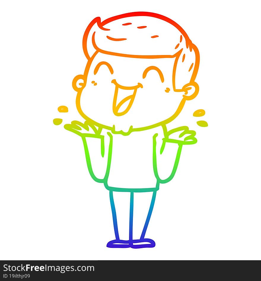 Rainbow Gradient Line Drawing Cartoon Man Laughing