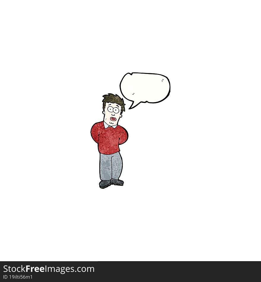 Cartoon Nervous Man With Speech Bubble