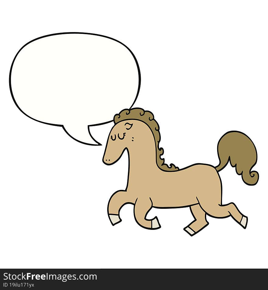 Cartoon Horse Running And Speech Bubble