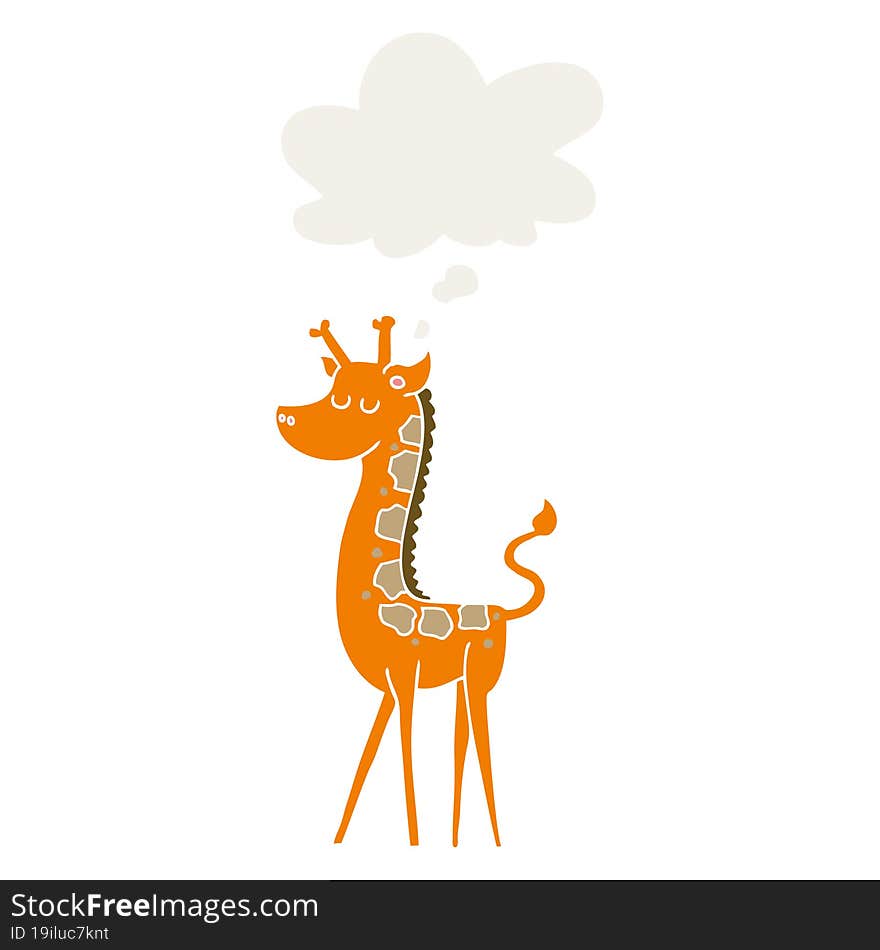 cartoon giraffe and thought bubble in retro style