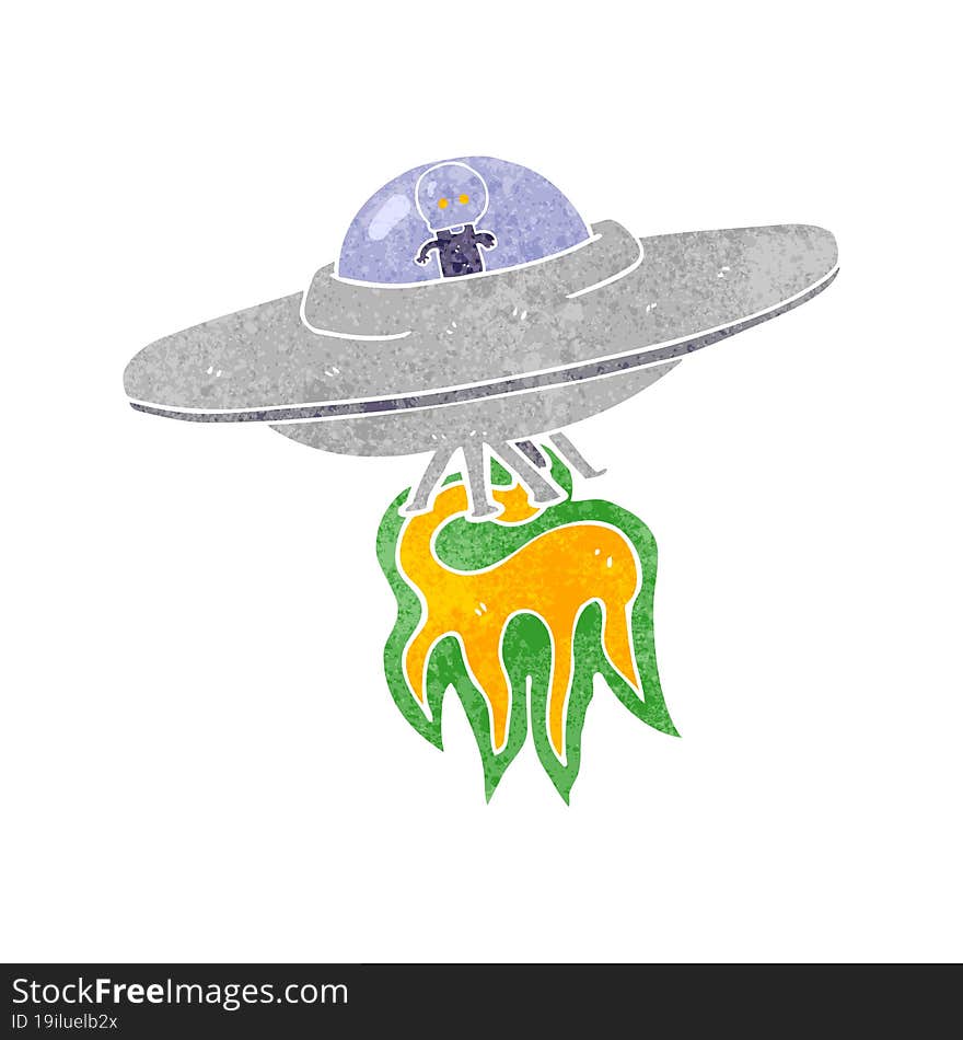 retro cartoon alien flying saucer