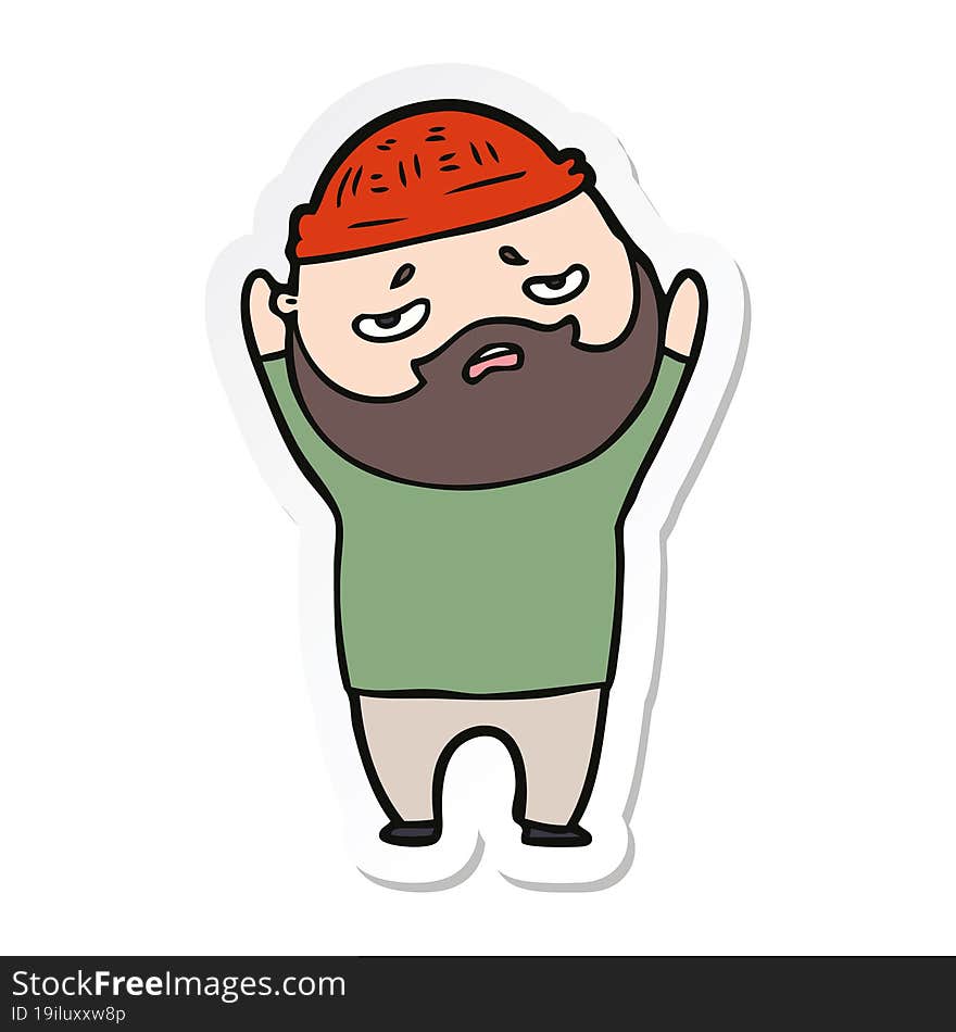 Sticker Of A Cartoon Worried Man With Beard