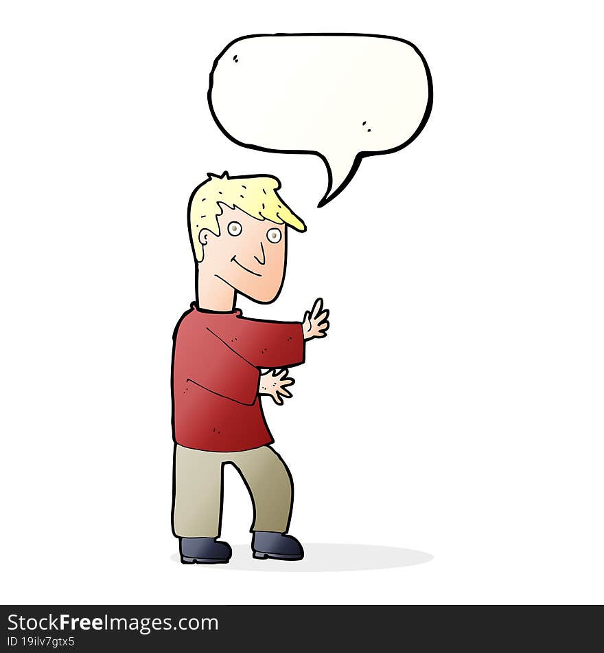 cartoon happy man with speech bubble