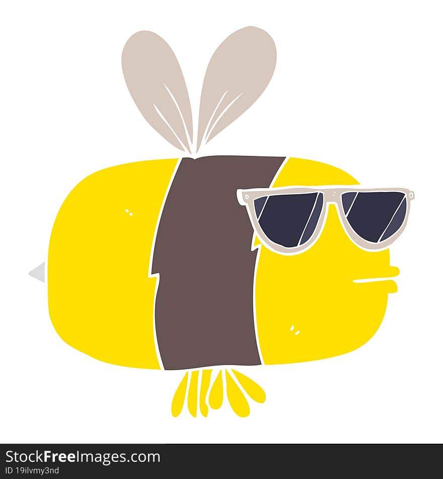 flat color illustration of a cartoon bee wearing sunglasses