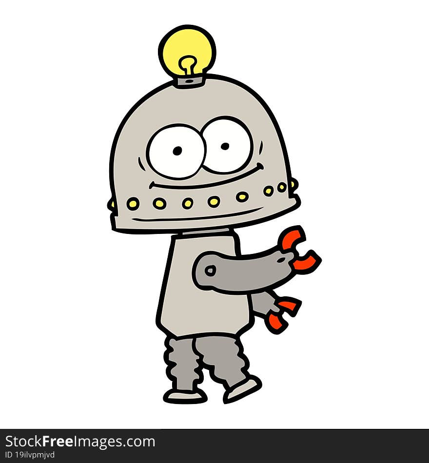 happy carton robot with light bulb. happy carton robot with light bulb