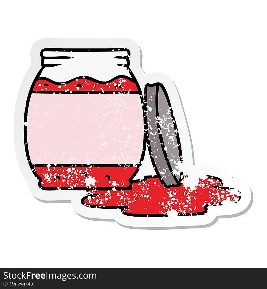 distressed sticker cartoon doodle of a strawberry jam