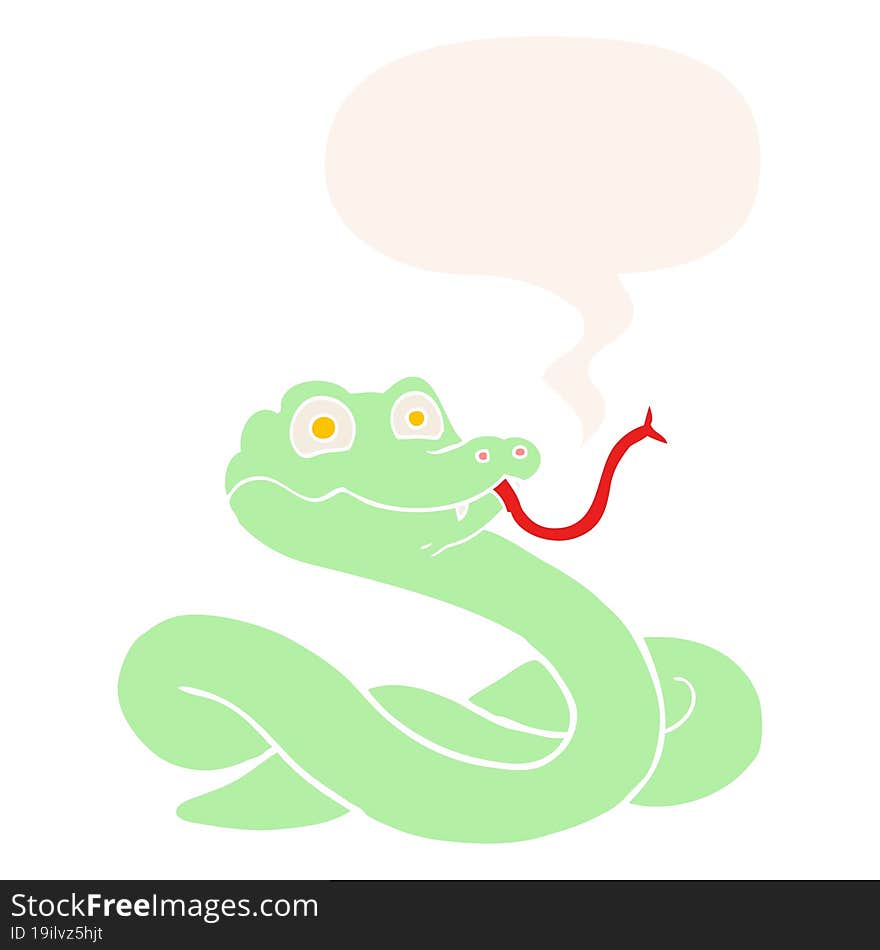 cartoon snake and speech bubble in retro style