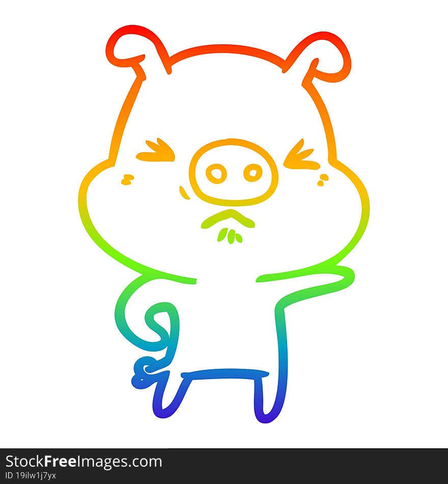 rainbow gradient line drawing cartoon angry pig