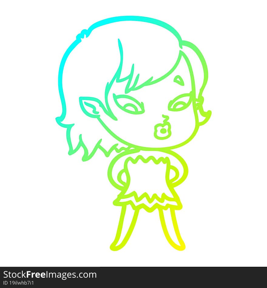 cold gradient line drawing cute cartoon vampire girl