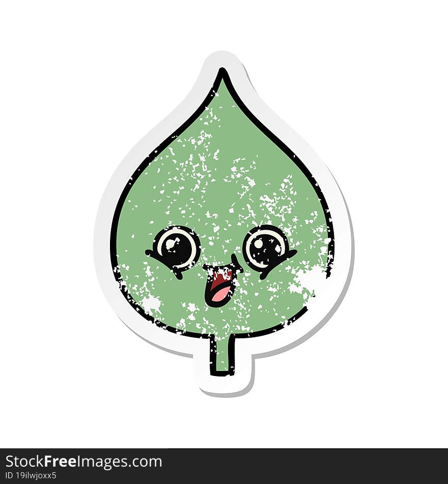 Distressed Sticker Of A Cute Cartoon Expressional Leaf