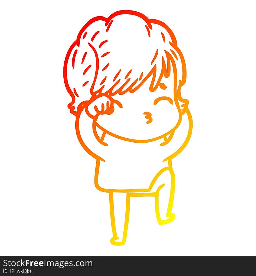 Warm Gradient Line Drawing Cartoon Woman Thinking