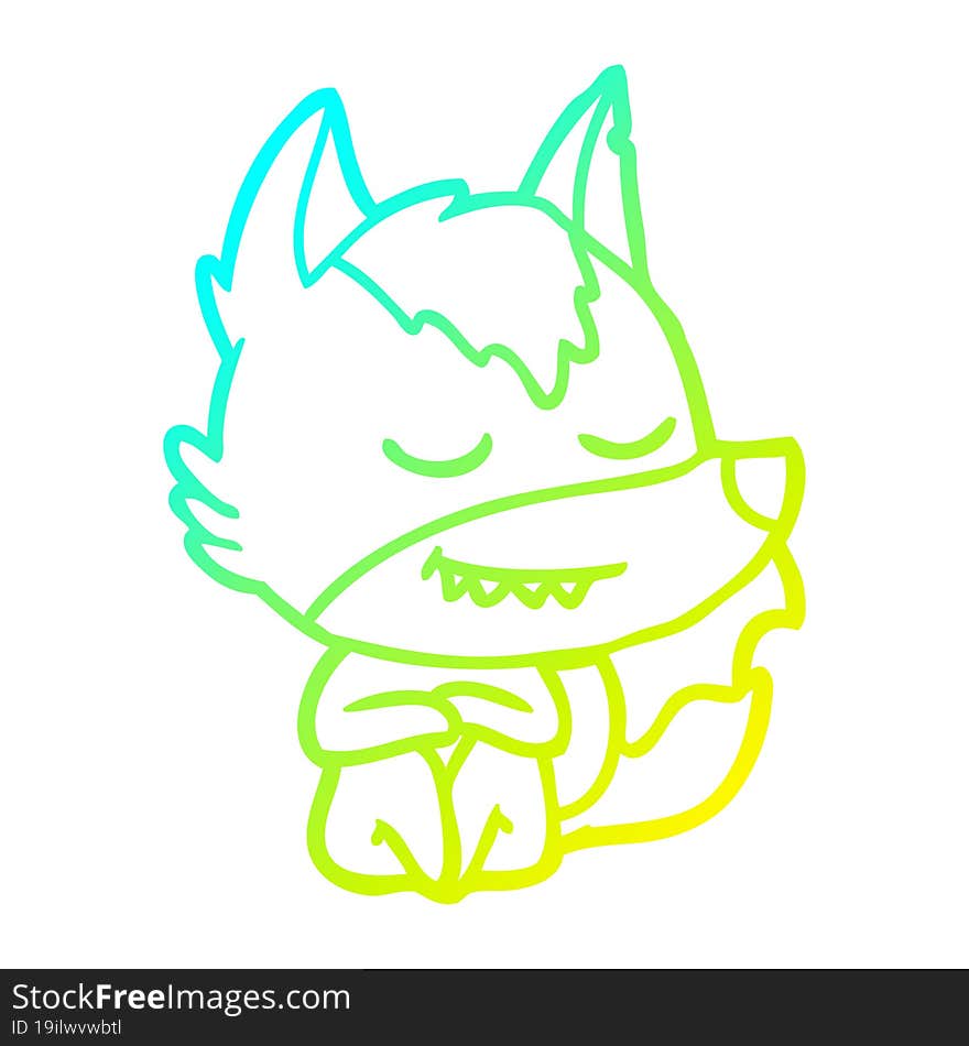 cold gradient line drawing friendly cartoon wolf sitting