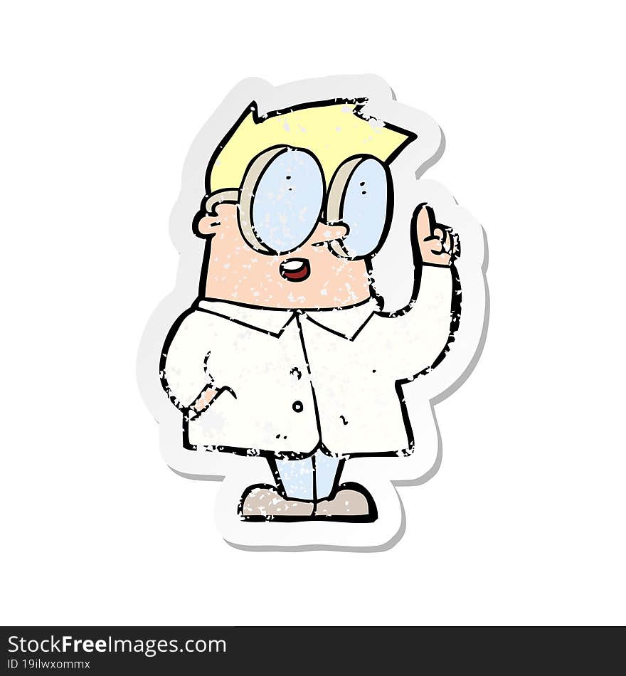 Retro Distressed Sticker Of A Cartoon Scientist