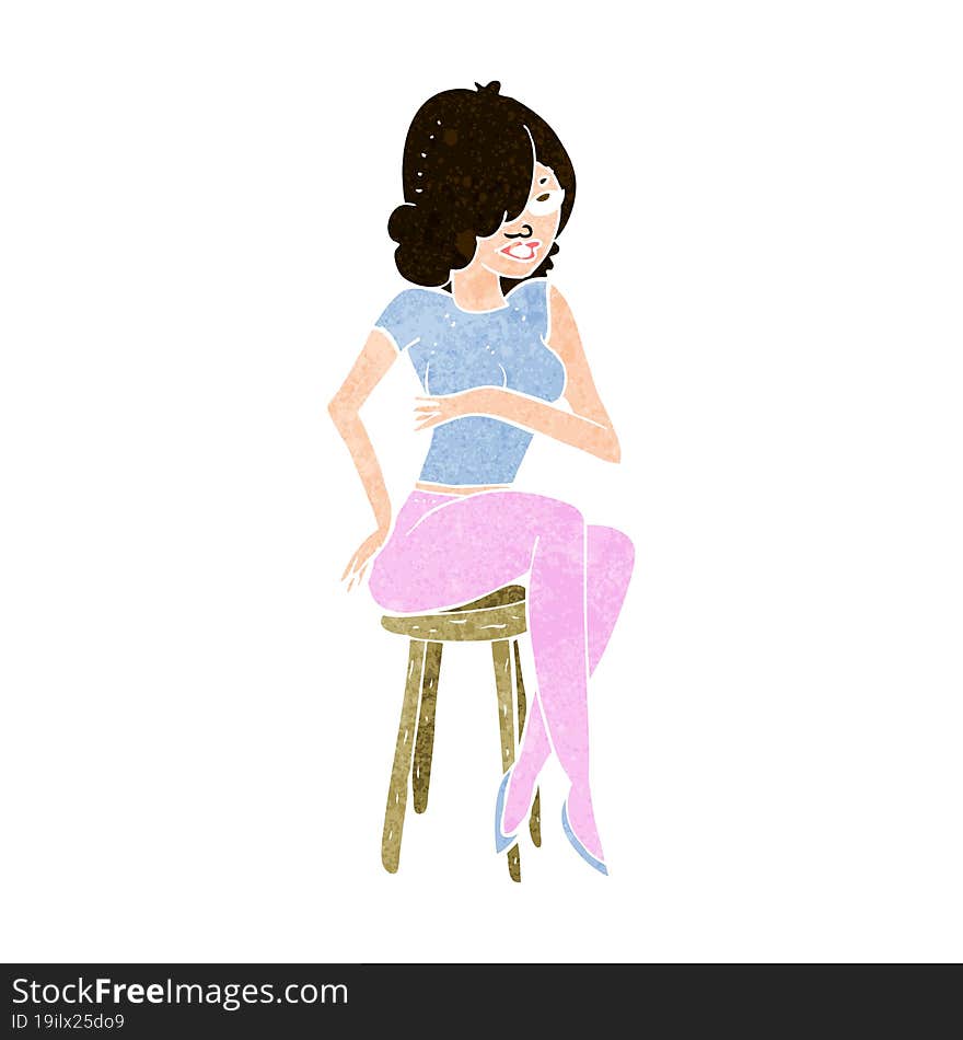 cartoon woman sitting on bar stool