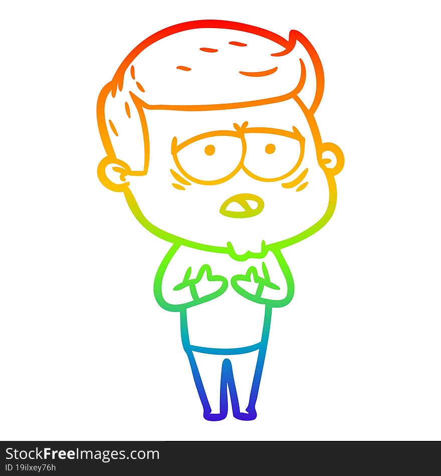 rainbow gradient line drawing cartoon tired man