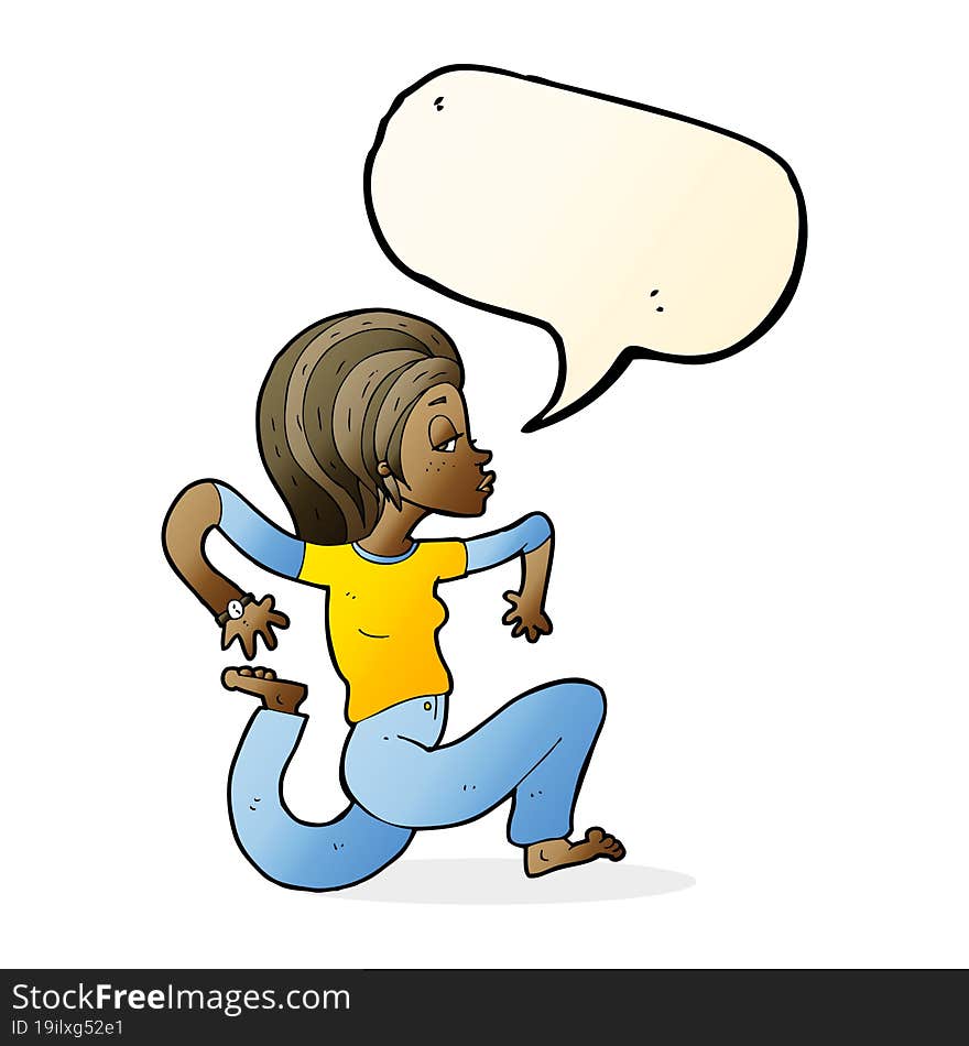 Cartoon Woman Running With Speech Bubble