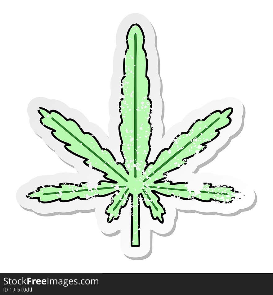 distressed sticker of a quirky hand drawn cartoon marijuana