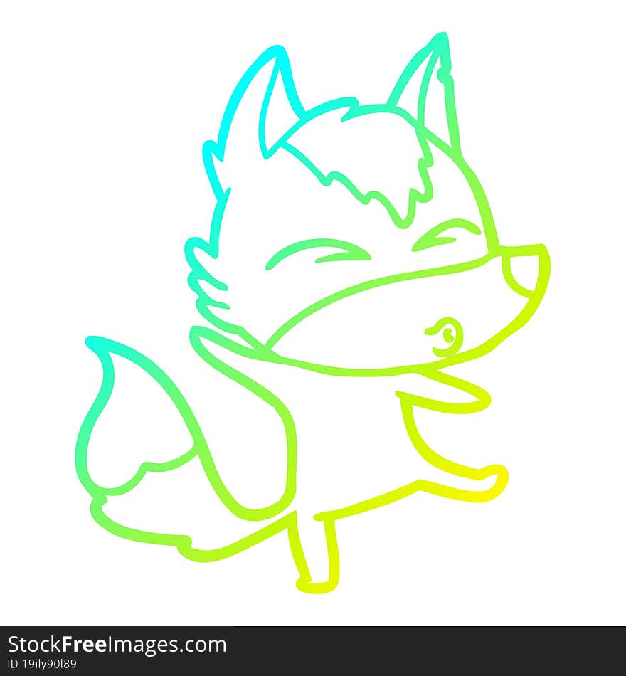 cold gradient line drawing cartoon wolf pouting