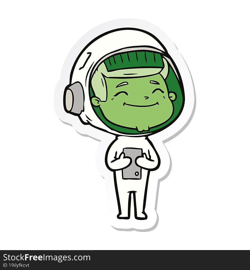 sticker of a happy cartoon astronaut