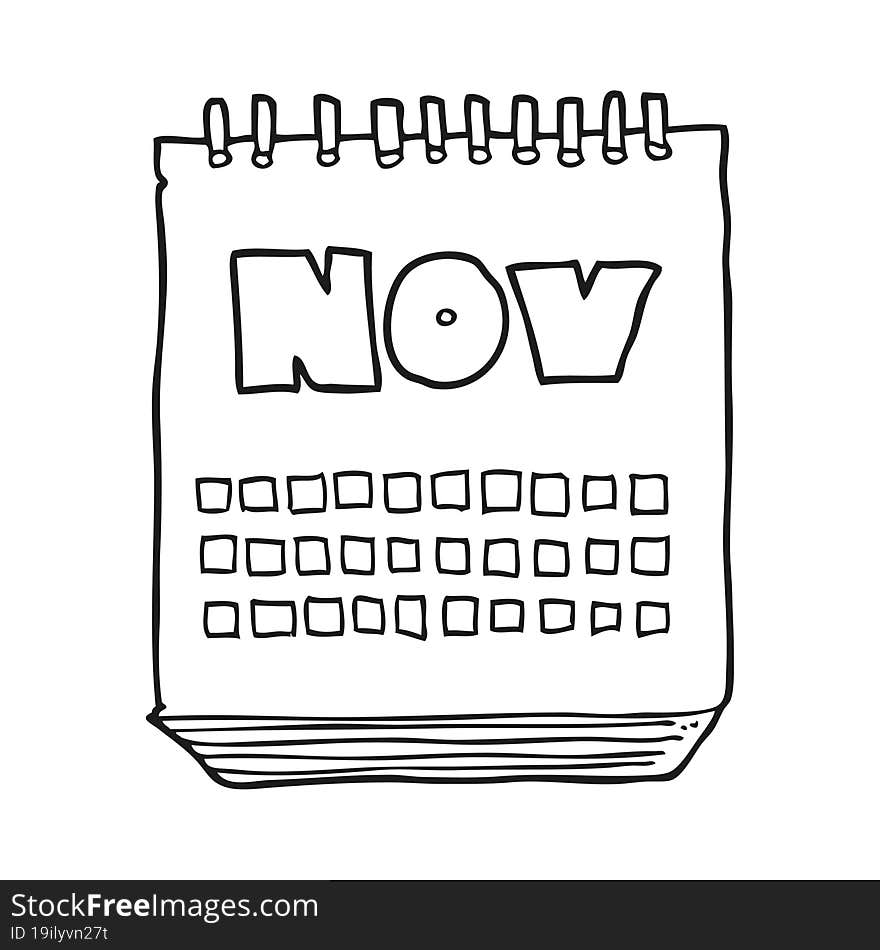 black and white cartoon calendar showing month of November