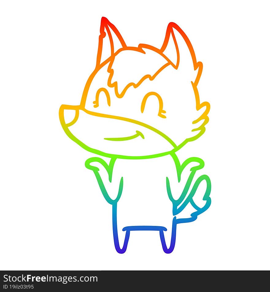 Rainbow Gradient Line Drawing Friendly Cartoon Wolf