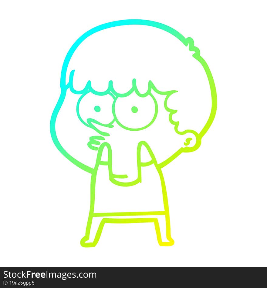 Cold Gradient Line Drawing Cartoon Curious Boy