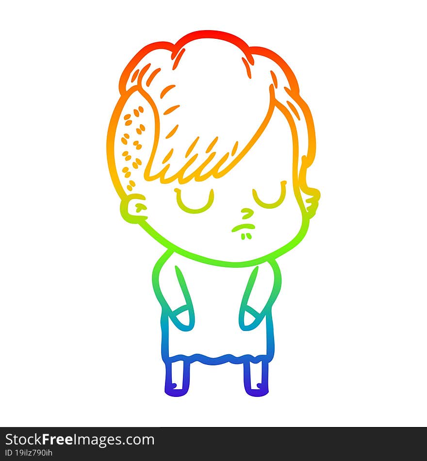 rainbow gradient line drawing of a cartoon woman