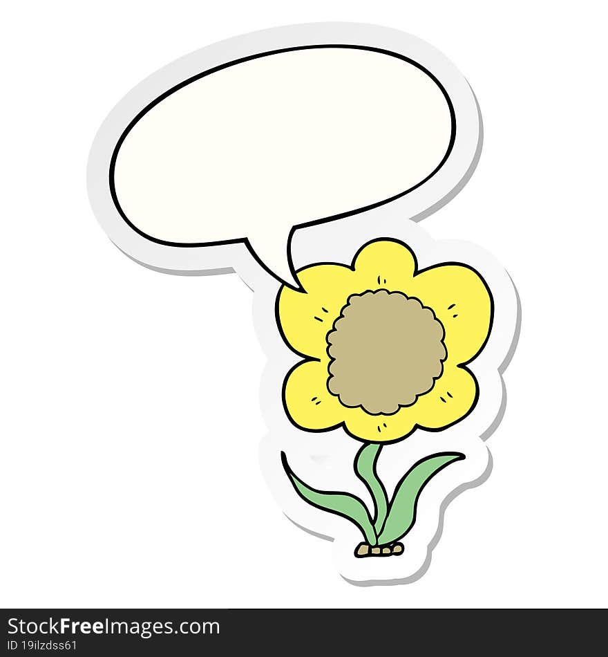 cartoon flower and speech bubble sticker