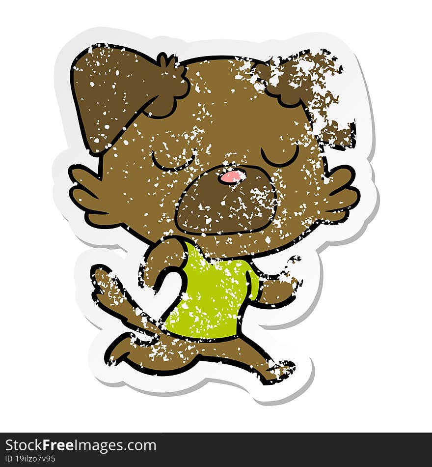 distressed sticker of a cartoon dog jogging