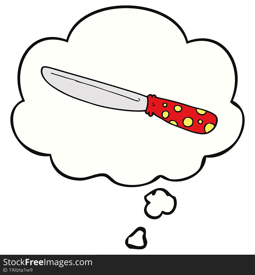 cartoon knife and thought bubble