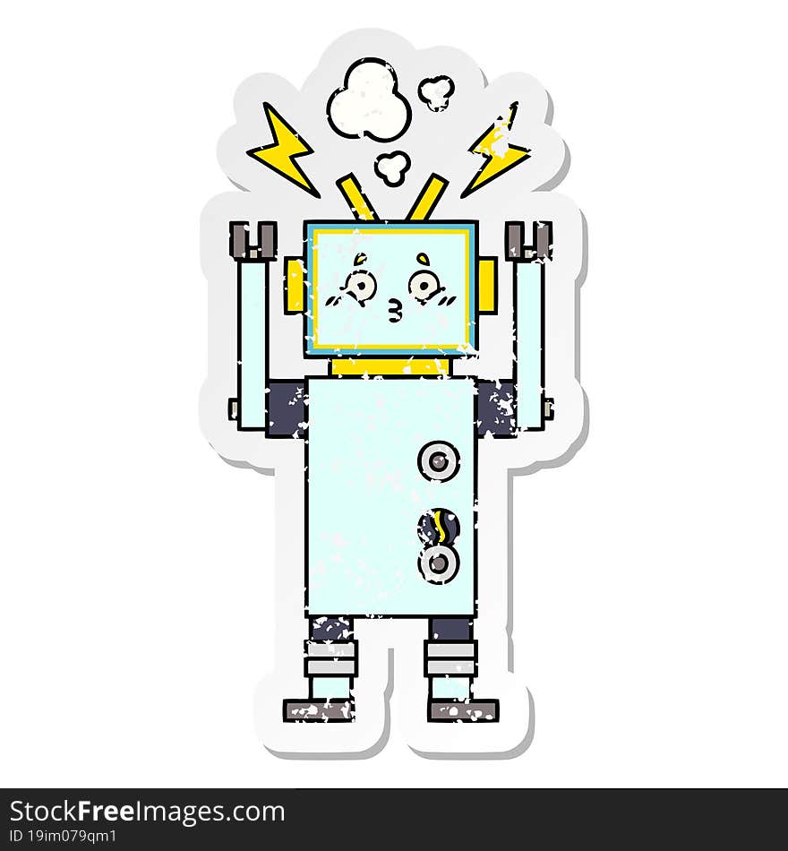 distressed sticker of a cute cartoon robot