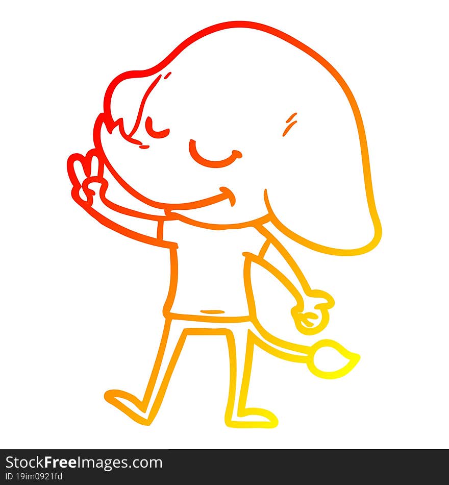 warm gradient line drawing cartoon smiling elephant