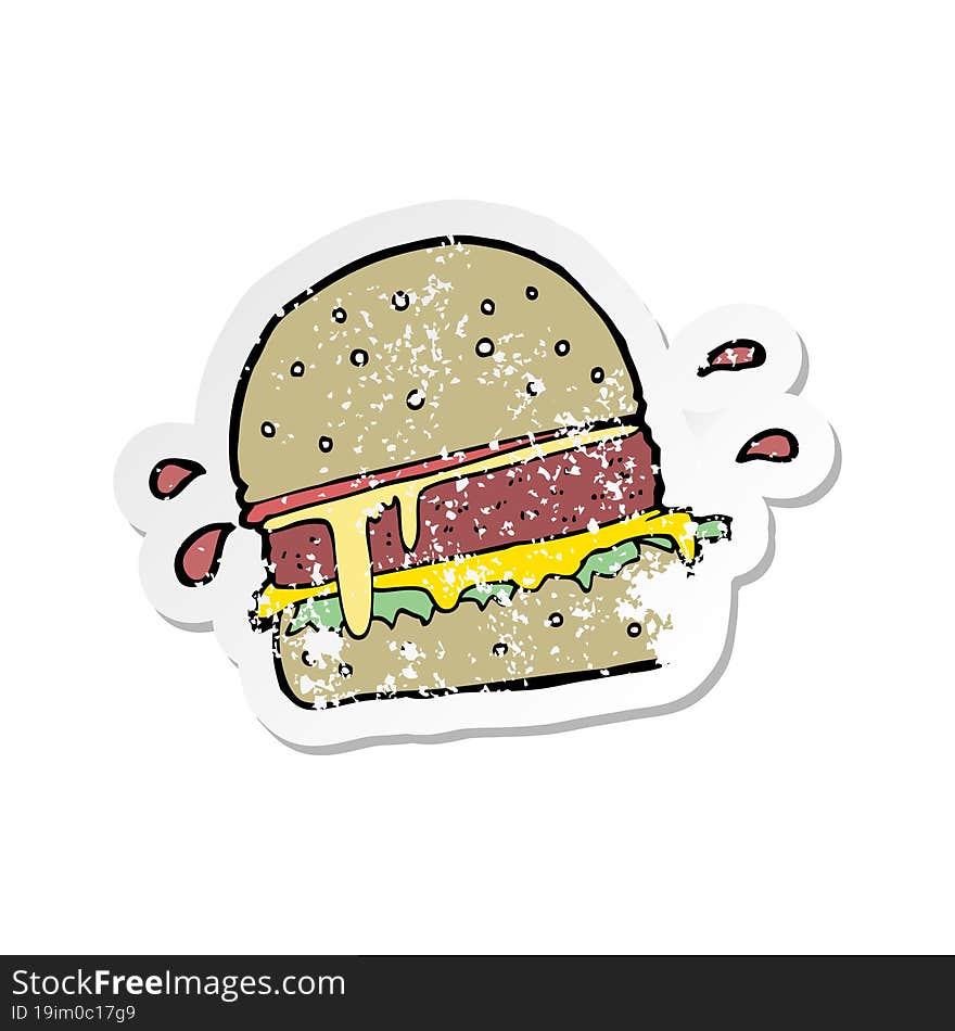 retro distressed sticker of a cartoon burger